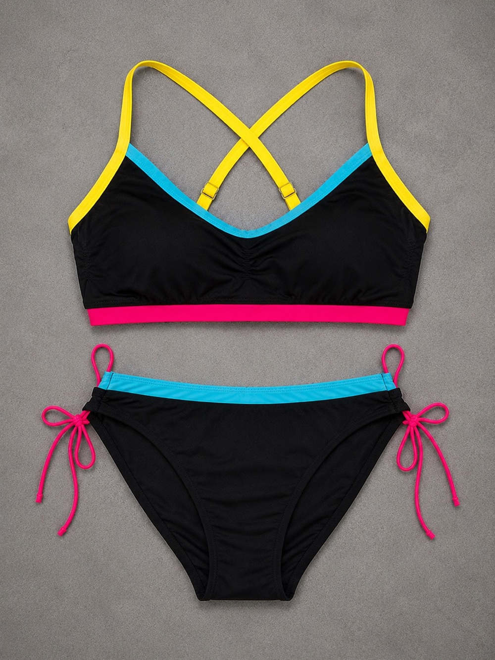 BMJL Womens Color Block 2 Piece Bikini Set Supportive Wide Strap Swim Suit